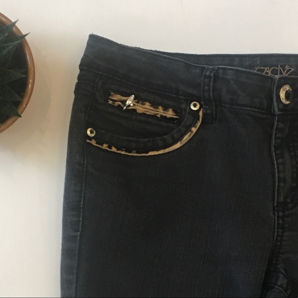 Cache Leopard Trim Black Boot Cut Jean Size: 6 - Picture 3 of 11